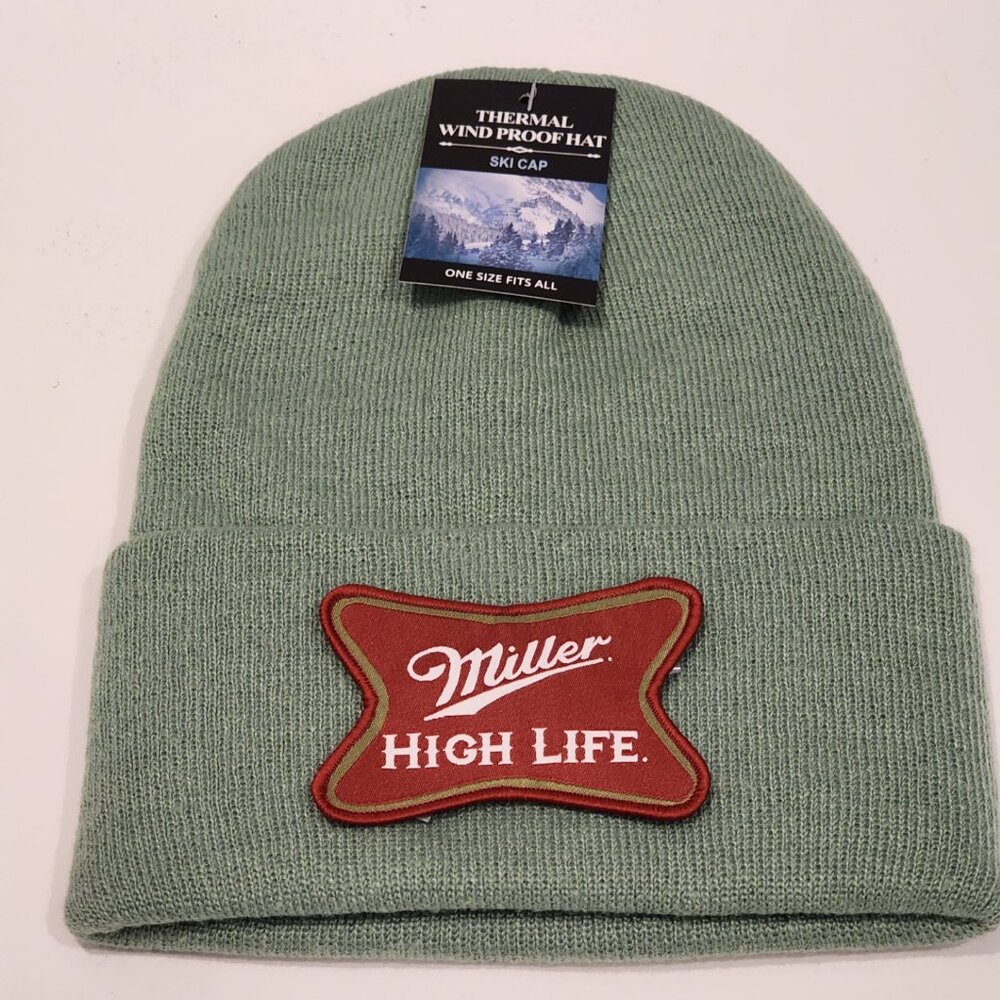 Miller High Life Knit Cuffed Beanie in Mint Green